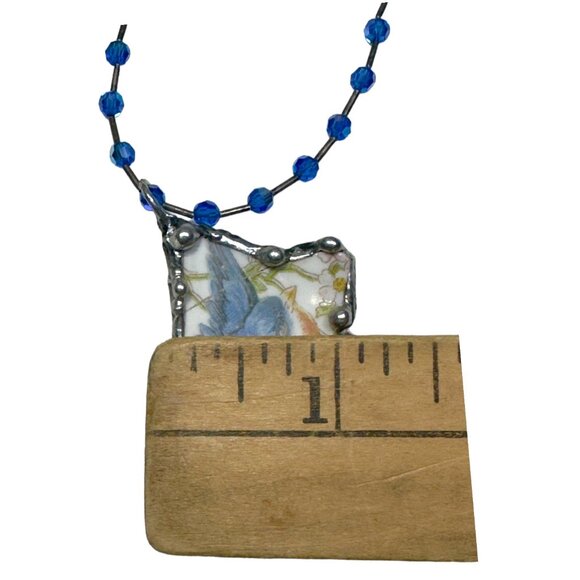 Blue Bird China Homer Laughlin Artisan Pendant Adorned w/ Blue Crystal Necklace - Picture 6 of 17